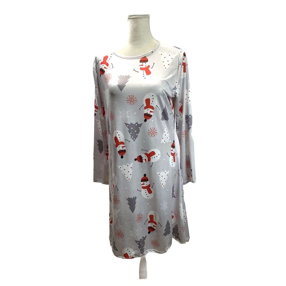 Ealey Fushi Casual Dress Size XL Snowman Long Sleeve White Red Grey Women